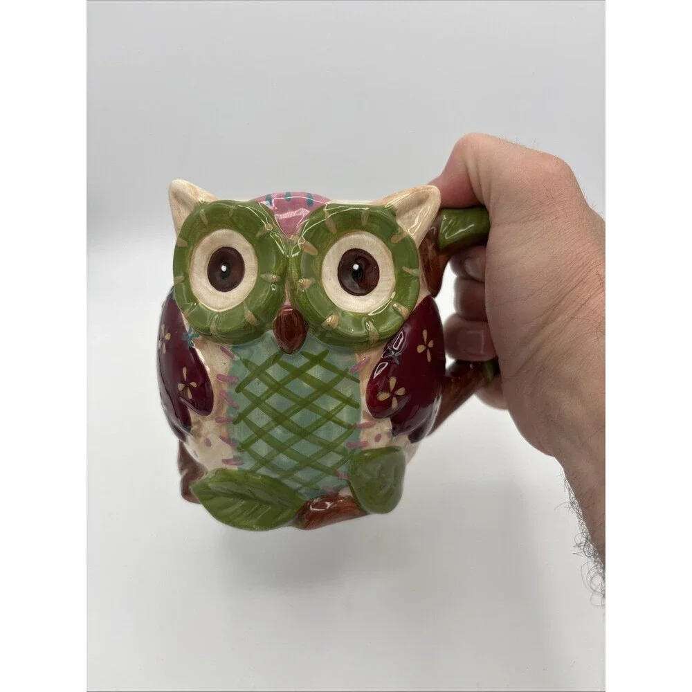 Pier One Imports Hand Painted Cup 24oz Dolomite OLLI THE OWL Lg Coffee Mug